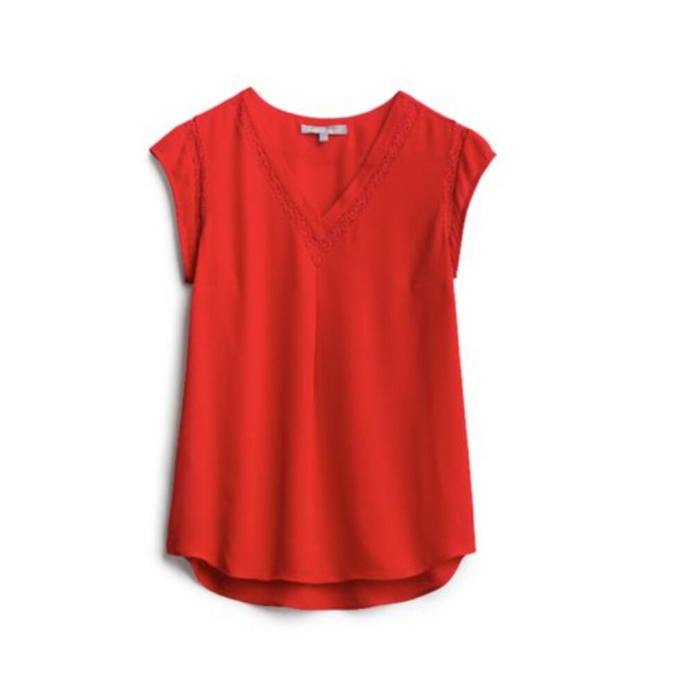 Daniel Rainn Red V-neck Short Sleeve Blouse with Lace Detailing - Size XXL - NWT